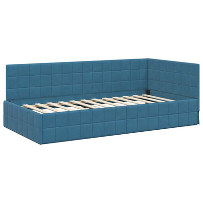 Corner Bed Frame with Headboard Blue 90 x 200 cm Velvet