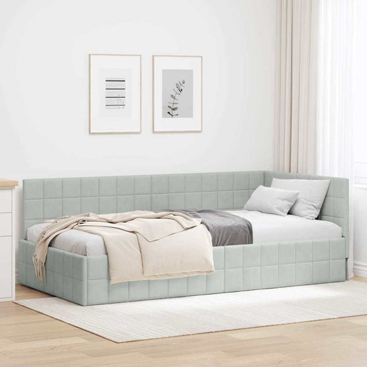 Corner Bed Frame with Headboard Light grey 90 x 200 cm Velvet