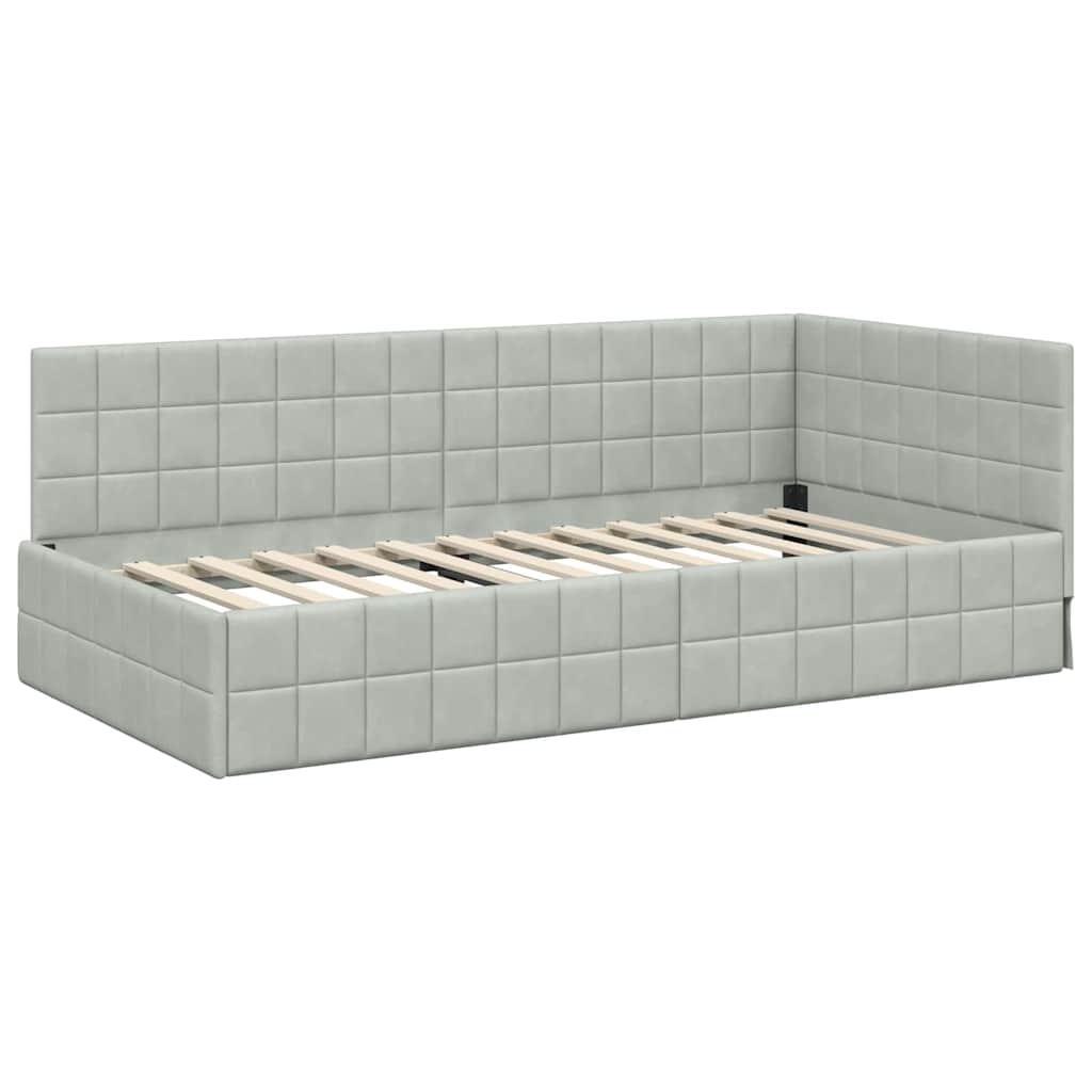 Corner Bed Frame with Headboard Light grey 90 x 200 cm Velvet