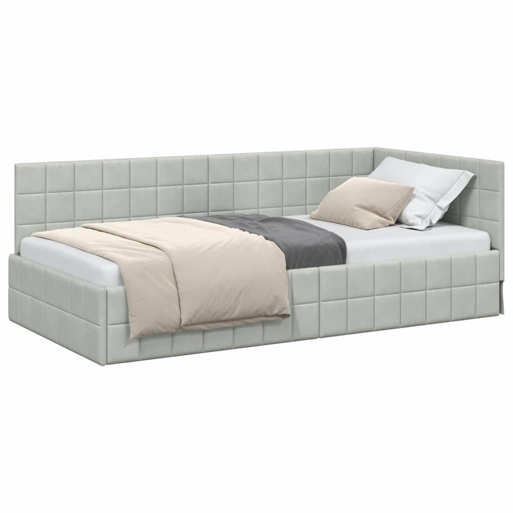 Corner Bed Frame with Headboard Light grey 90 x 200 cm Velvet