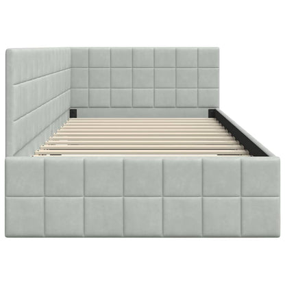 Corner Bed Frame with Headboard Light grey 90 x 200 cm Velvet