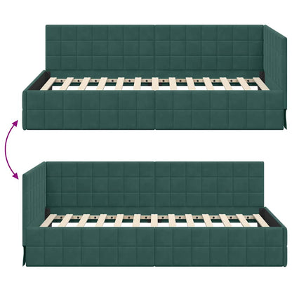 Corner Bed Frame with Headboard Dark green 90 x 200 cm Velvet