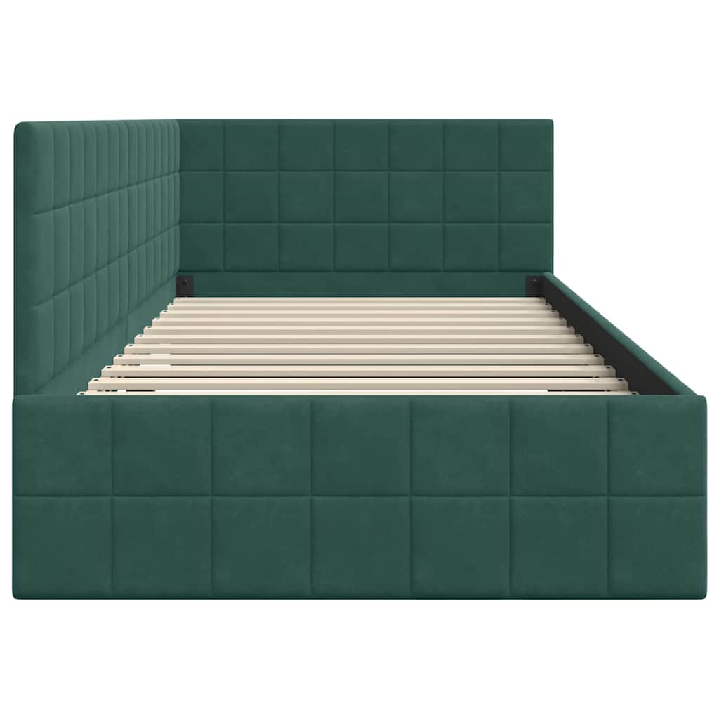 Corner Bed Frame with Headboard Dark green 90 x 200 cm Velvet
