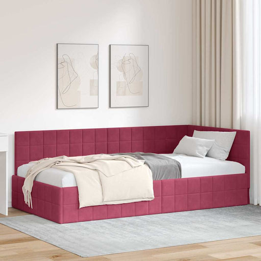 Corner Bed Frame with Headboard Wine red 90 x 200 cm Velvet