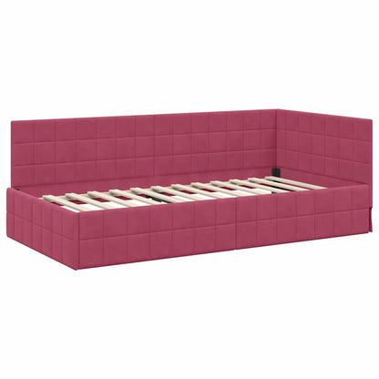 Corner Bed Frame with Headboard Wine red 90 x 200 cm Velvet