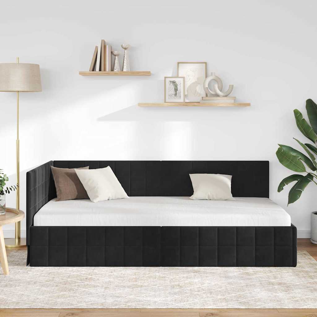 Corner Bed Frame with Headboard Black 90 x 200 cm Velvet