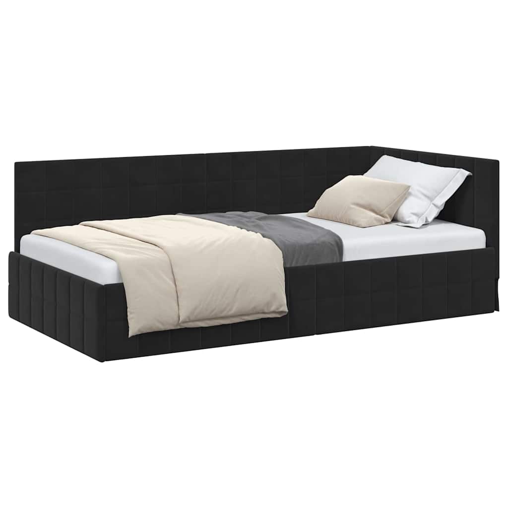Corner Bed Frame with Headboard Black 90 x 200 cm Velvet