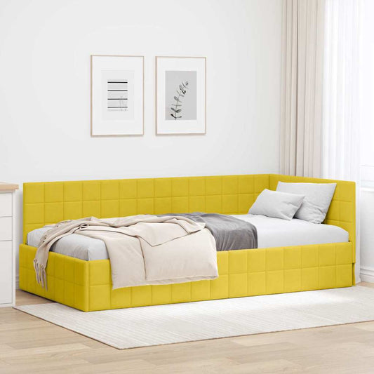 Corner Bed Frame with Headboard Yellow 90 x 200 cm Velvet
