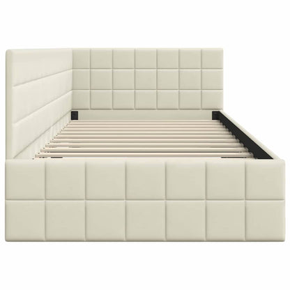 Corner Bed Frame with Headboard Cream 90 x 200 cm Velvet