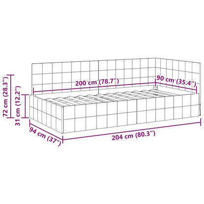 Corner Bed Frame with Headboard Cream 90 x 200 cm Velvet