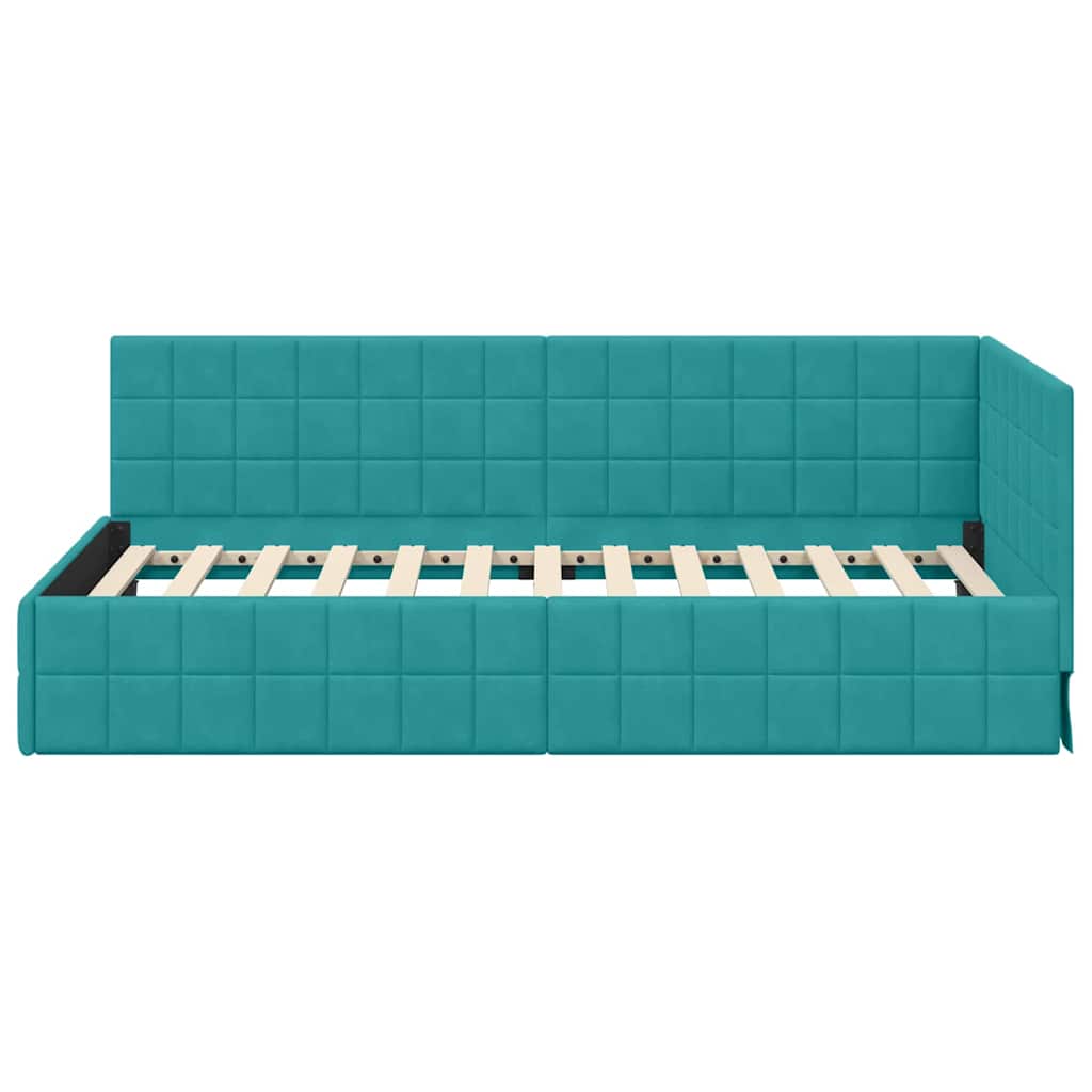 Corner Bed Frame with Headboard Turquoise 90 x 200 cm Velvet