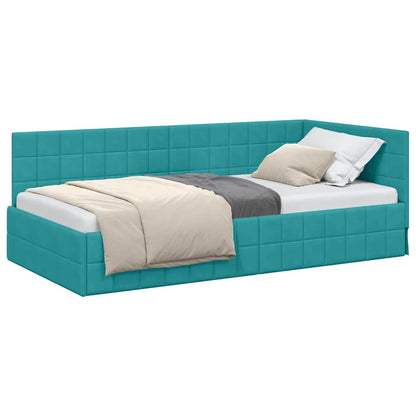Corner Bed Frame with Headboard Turquoise 90 x 200 cm Velvet