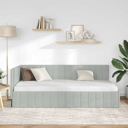 Corner Bed Frame with Headboard Light grey 100 x 200 cm Velvet