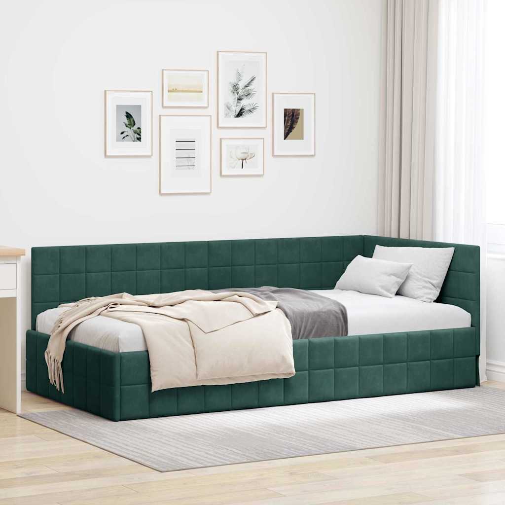 Corner Bed Frame with Headboard Dark green 100 x 200 cm Velvet