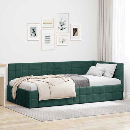 Corner Bed Frame with Headboard Dark green 100 x 200 cm Velvet