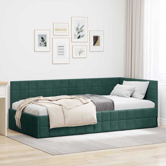 Corner Bed Frame with Headboard Dark green 100 x 200 cm Velvet