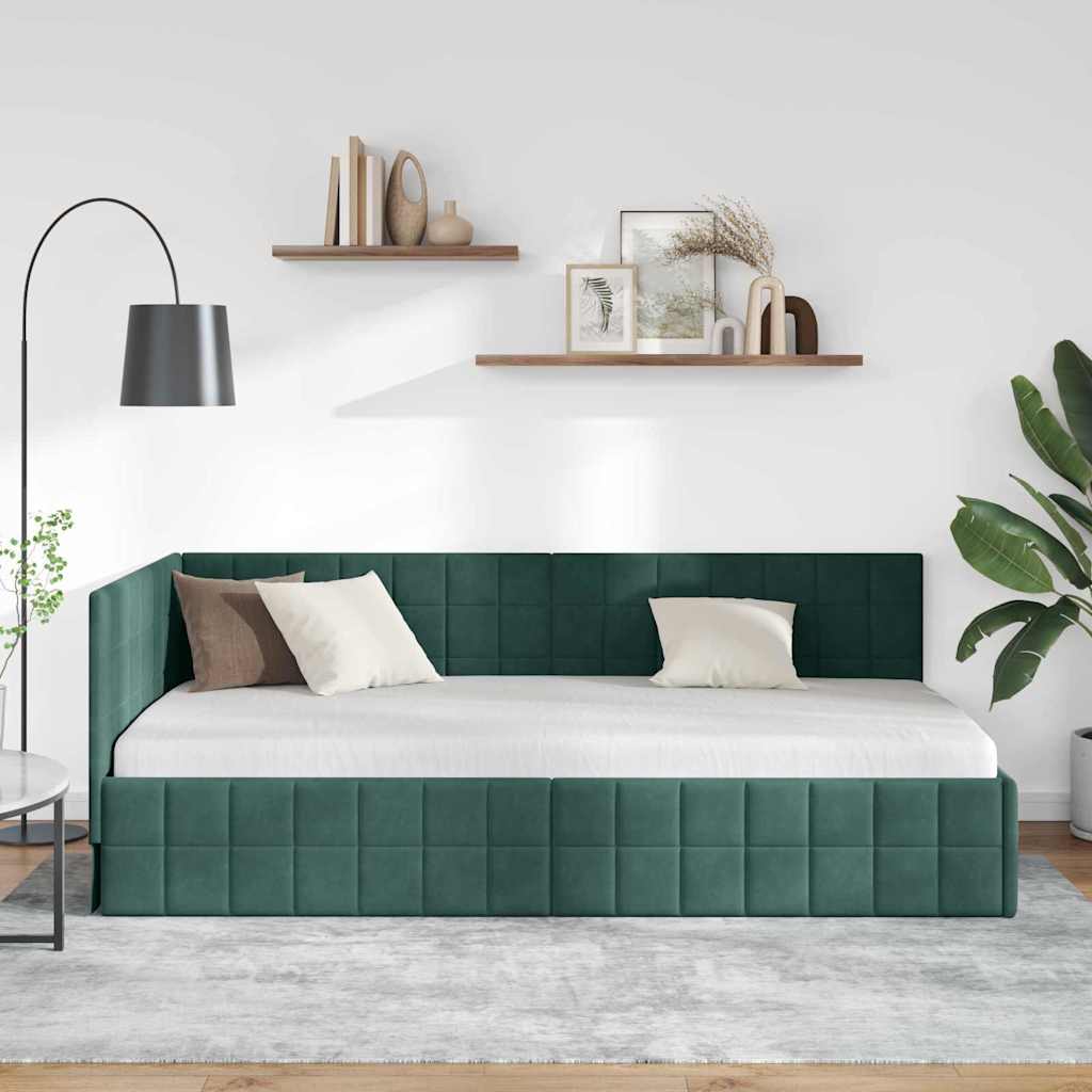 Corner Bed Frame with Headboard Dark green 100 x 200 cm Velvet