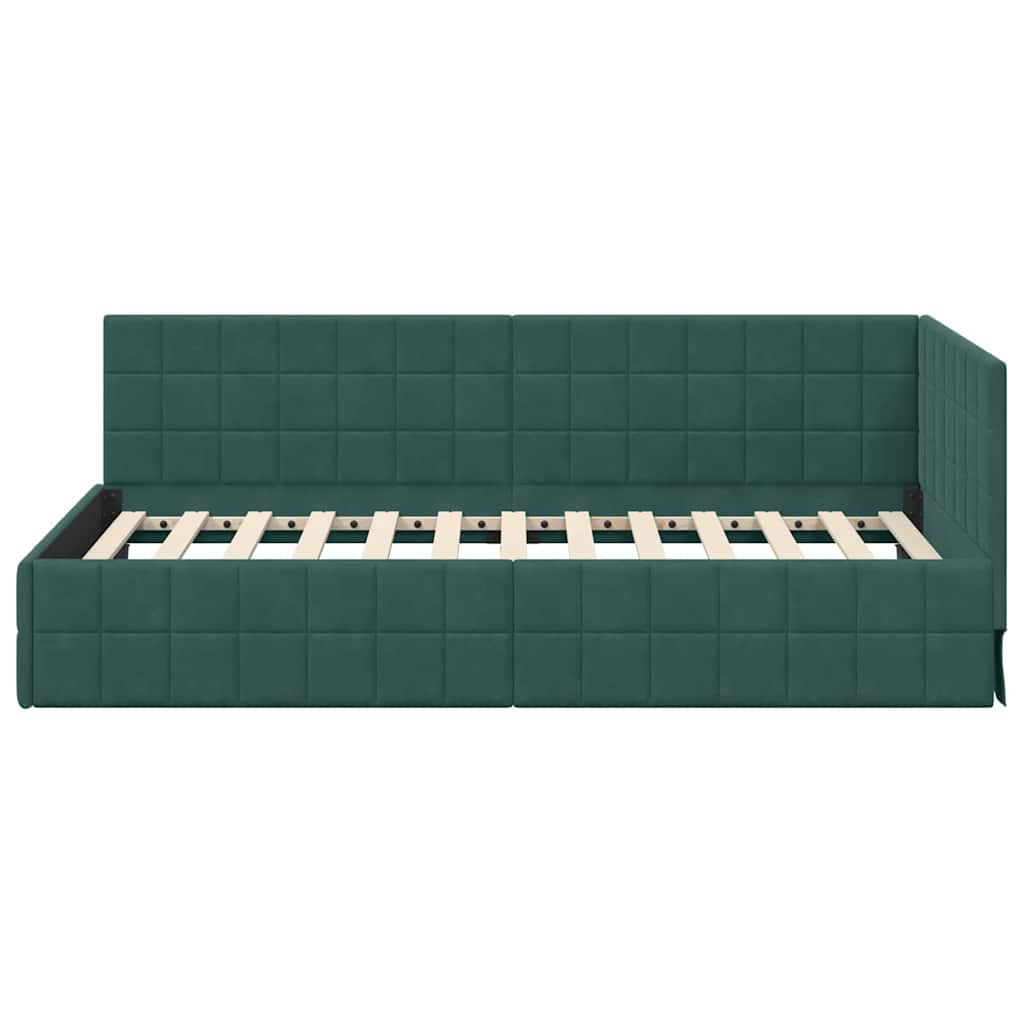Corner Bed Frame with Headboard Dark green 100 x 200 cm Velvet
