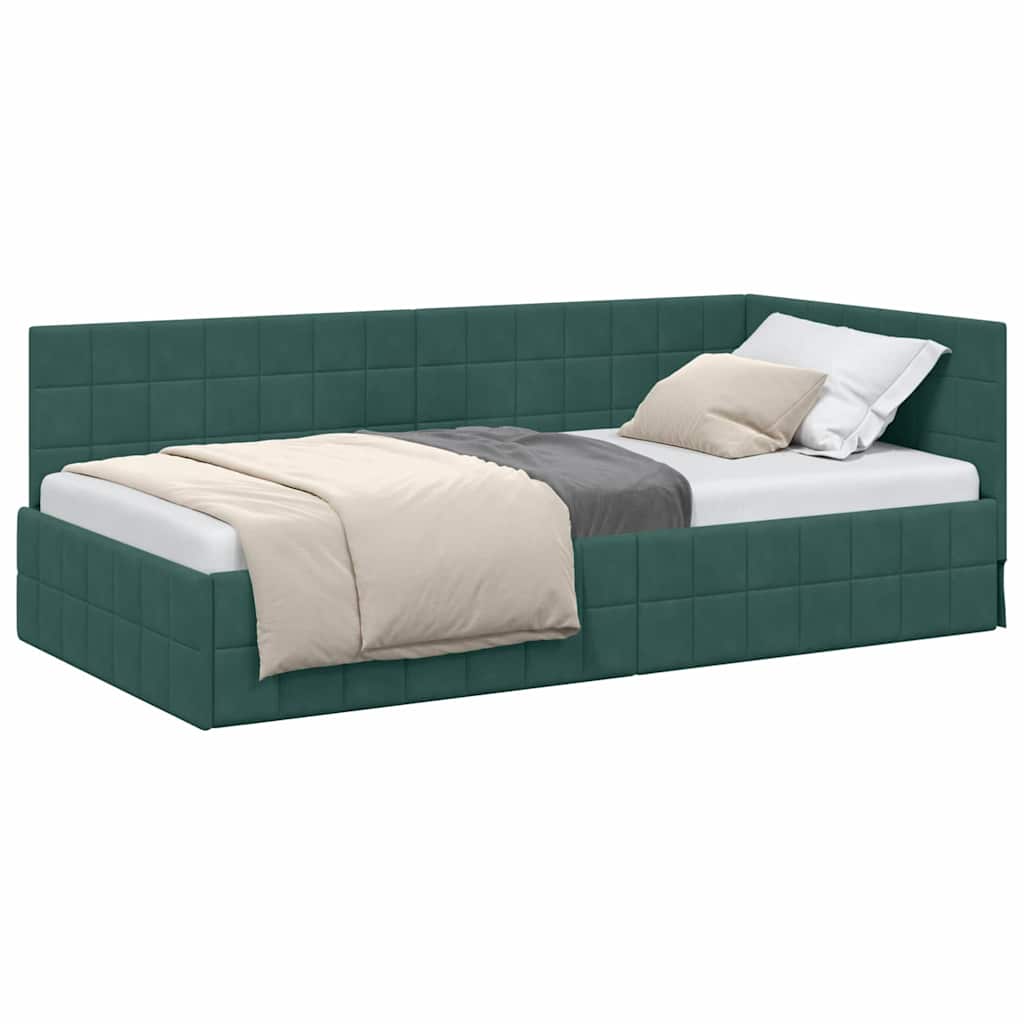 Corner Bed Frame with Headboard Dark green 100 x 200 cm Velvet