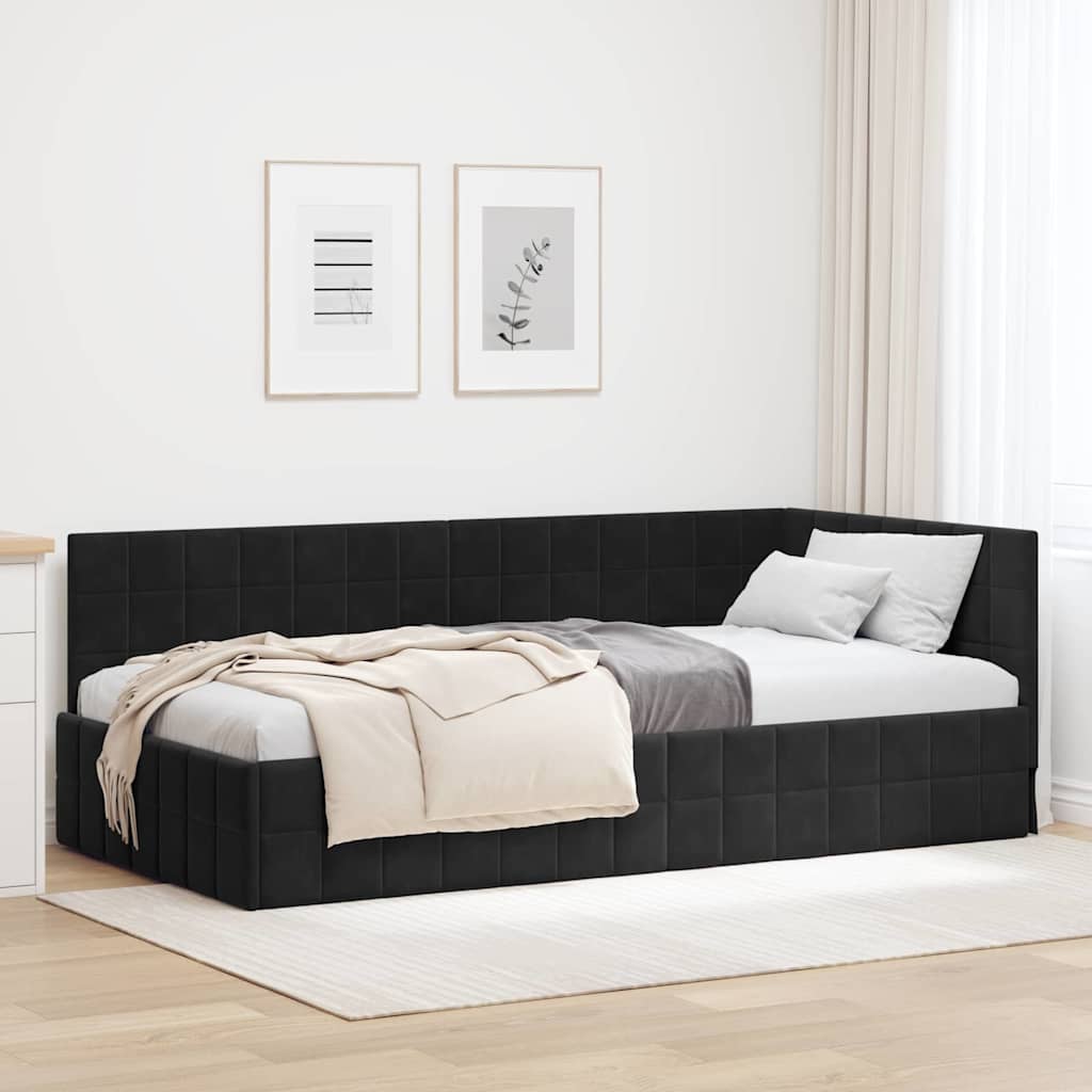 Corner Bed Frame with Headboard Black 100 x 200 cm Velvet