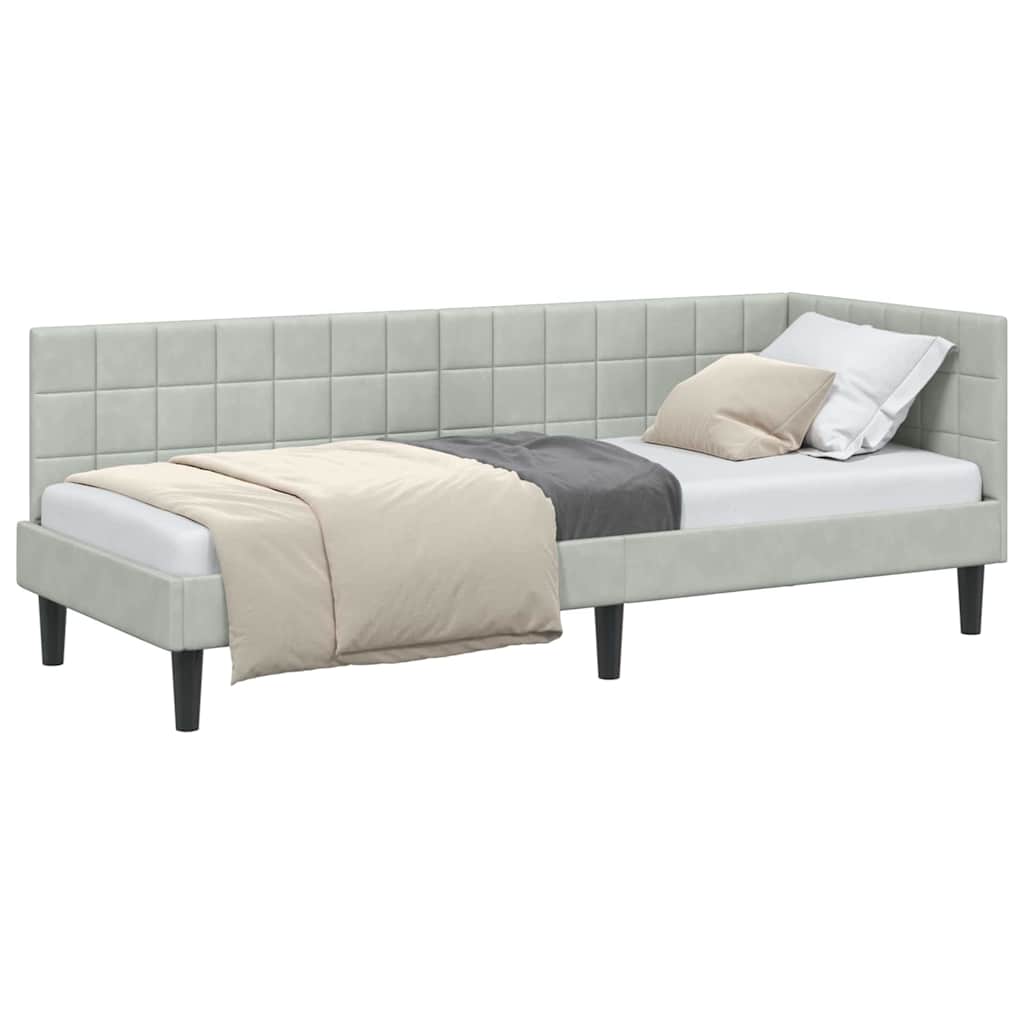 Corner Bed Frame with Headboard Light grey 80 x 200 cm Velvet