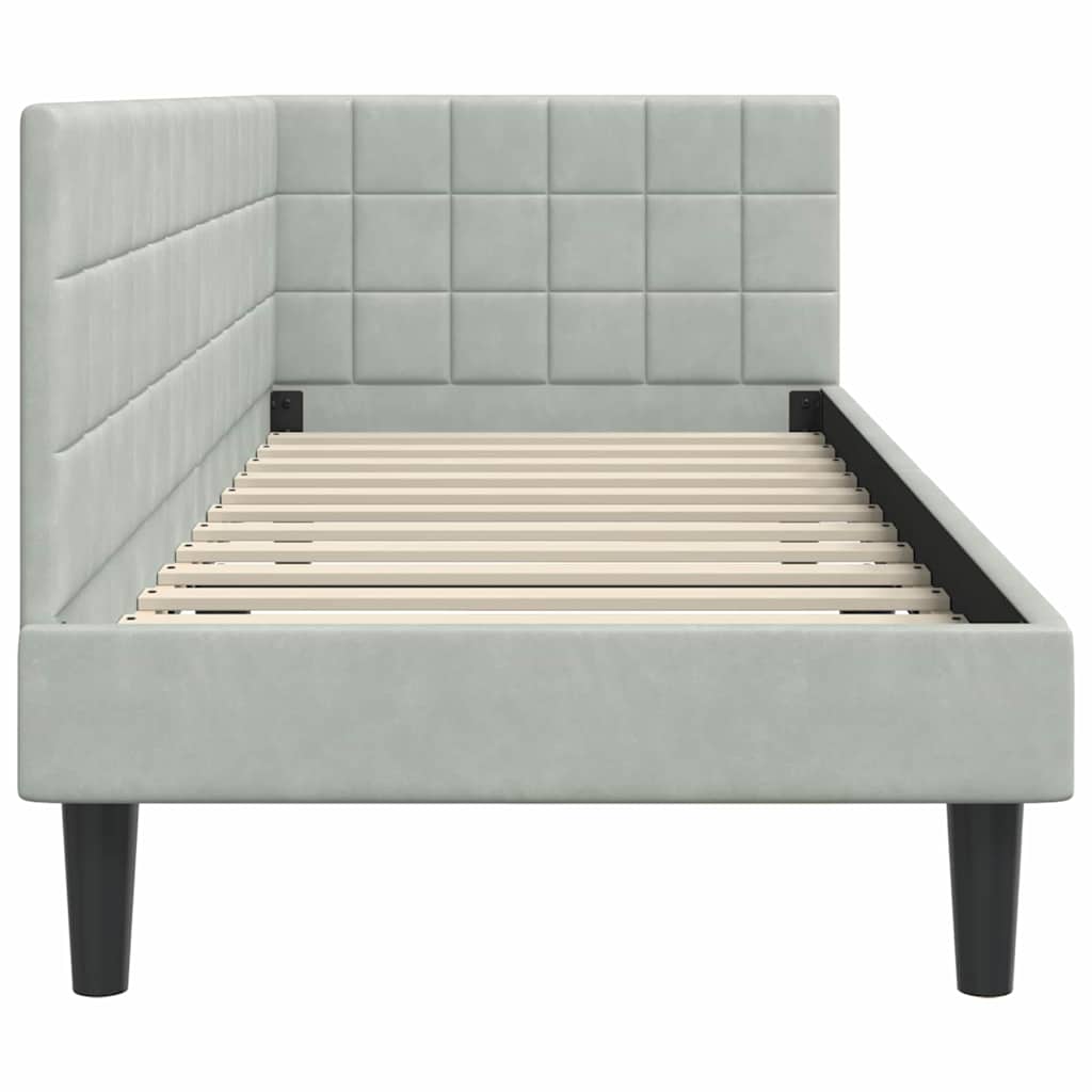 Corner Bed Frame with Headboard Light grey 80 x 200 cm Velvet