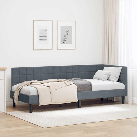 Corner Bed Frame with Headboard Dark grey 80 x 200 cm Velvet