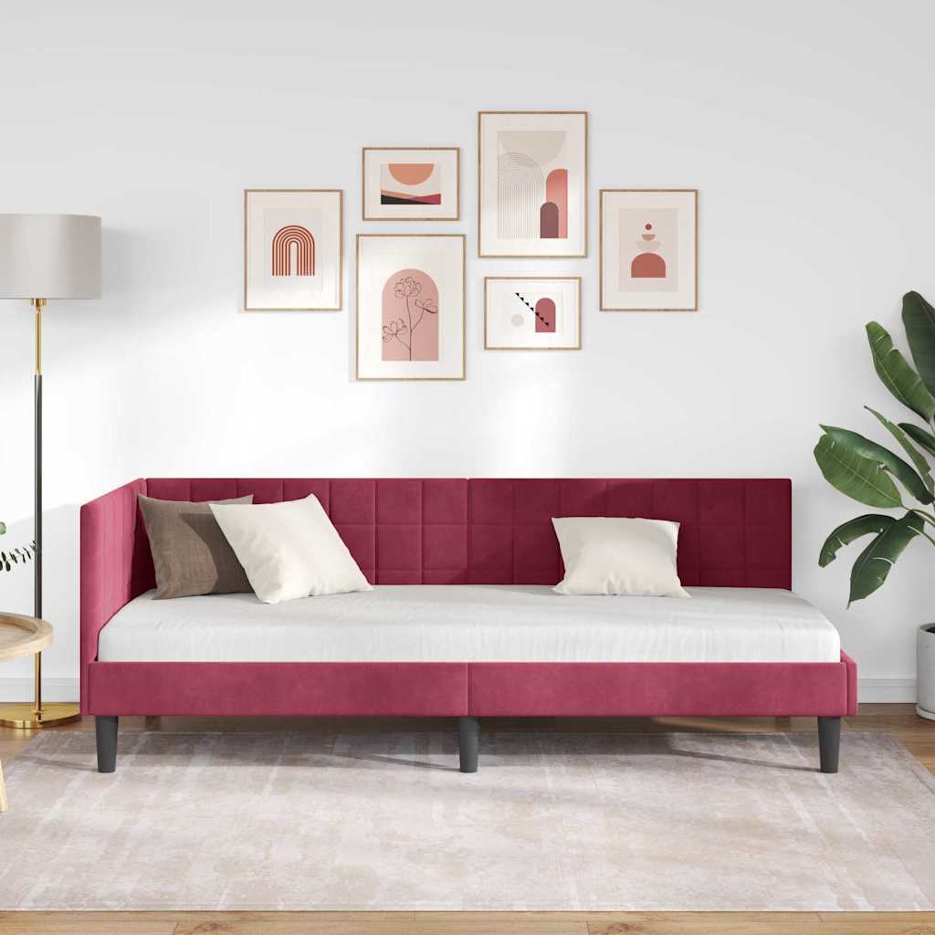 Corner Bed Frame with Headboard Wine red 80 x 200 cm Velvet