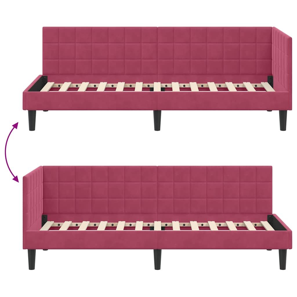 Corner Bed Frame with Headboard Wine red 80 x 200 cm Velvet