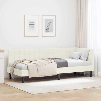 Corner Bed Frame with Headboard Cream 80 x 200 cm Velvet