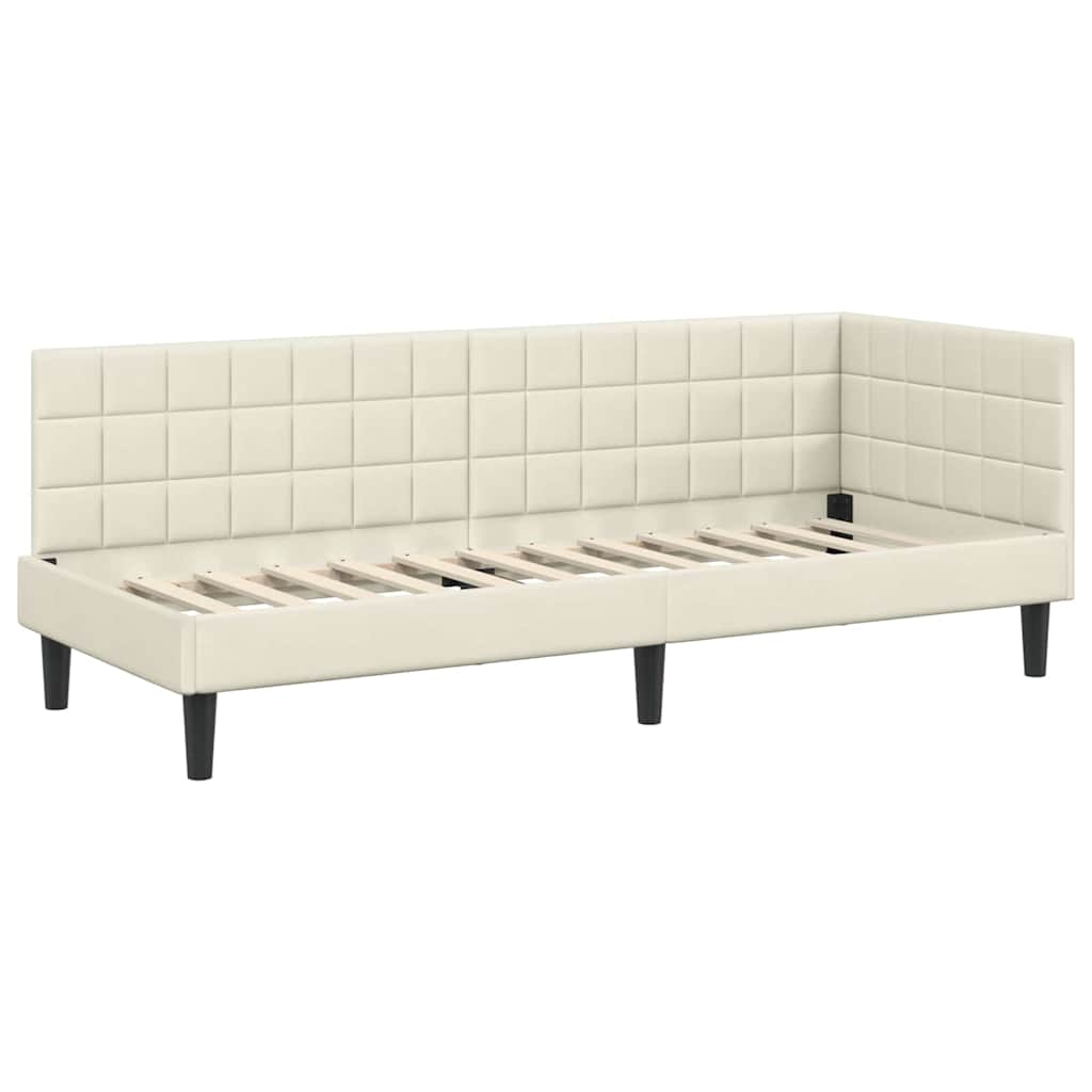 Corner Bed Frame with Headboard Cream 80 x 200 cm Velvet