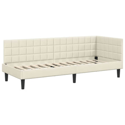 Corner Bed Frame with Headboard Cream 80 x 200 cm Velvet