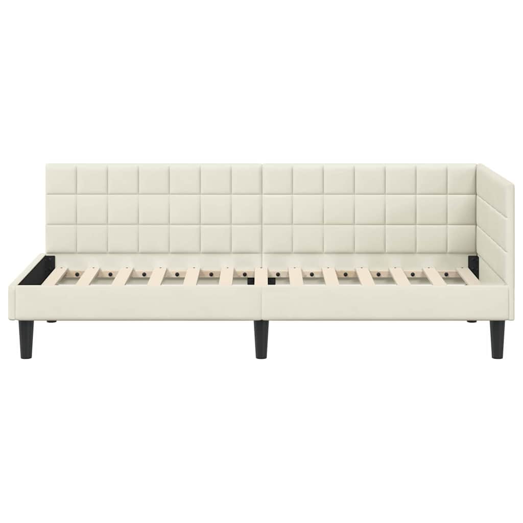 Corner Bed Frame with Headboard Cream 80 x 200 cm Velvet