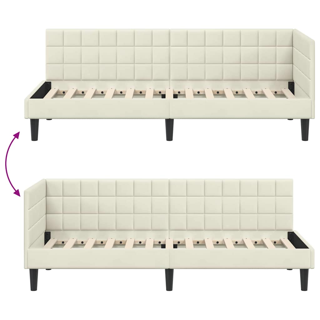 Corner Bed Frame with Headboard Cream 80 x 200 cm Velvet