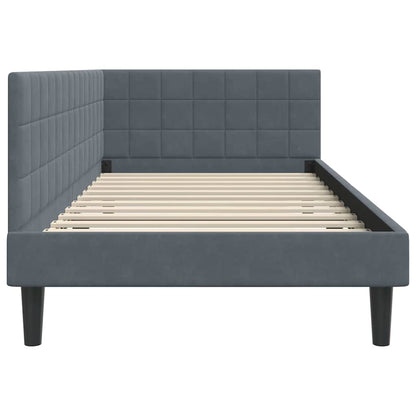 Corner Bed Frame with Headboard Dark grey 90 x 190 cm Velvet