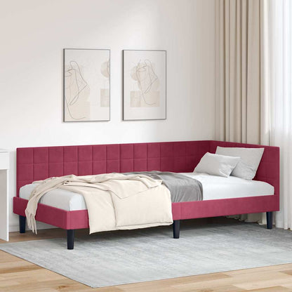 Corner Bed Frame with Headboard Wine red 90 x 190 cm Velvet