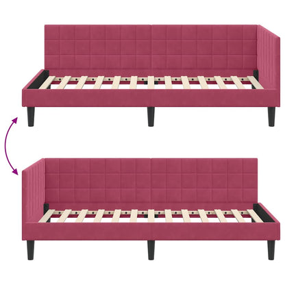 Corner Bed Frame with Headboard Wine red 90 x 190 cm Velvet