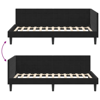 Corner Bed Frame with Headboard Black 90 x 190 cm Velvet