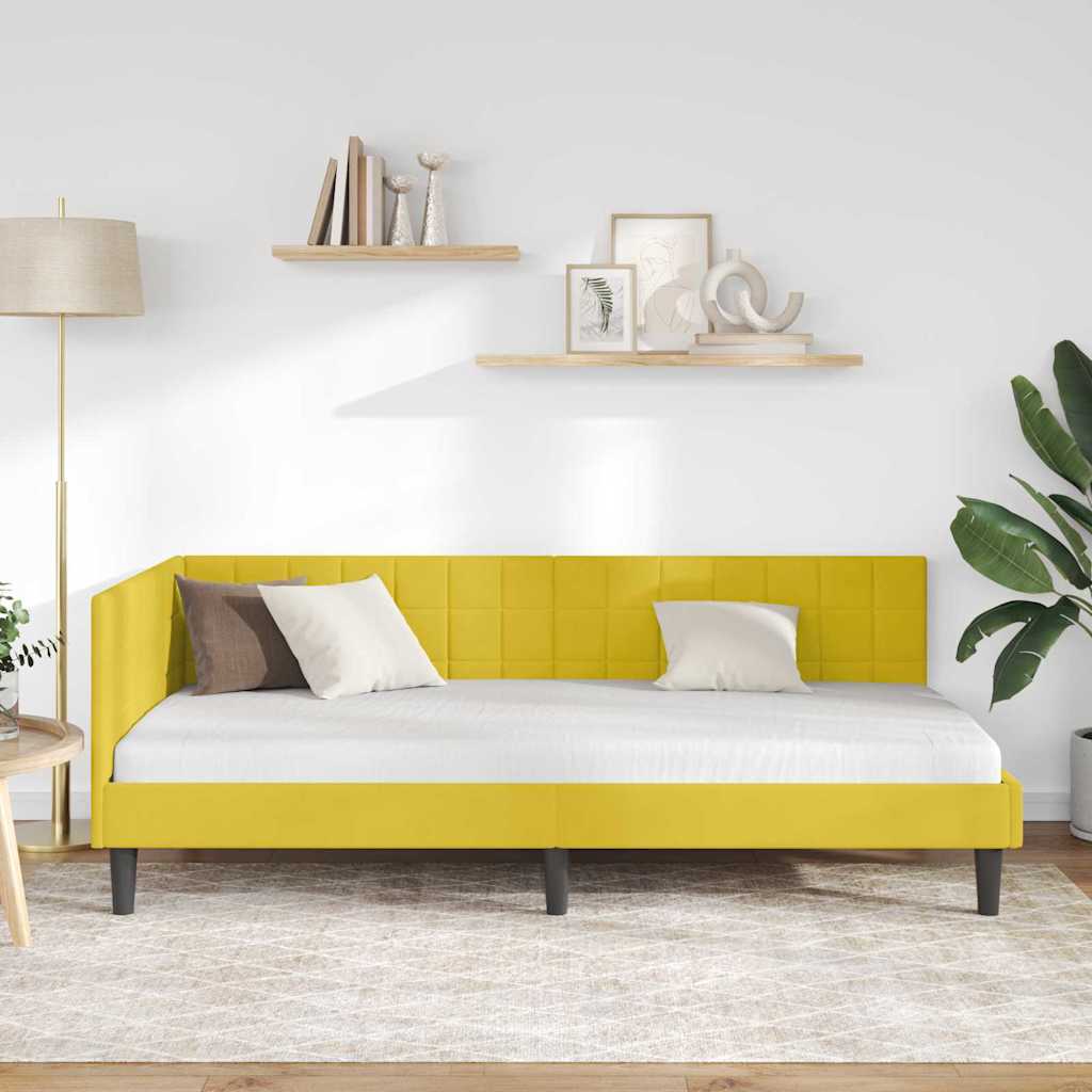 Corner Bed Frame with Headboard Yellow 90 x 190 cm Velvet