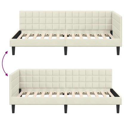 Corner Bed Frame with Headboard Cream 90 x 190 cm Velvet