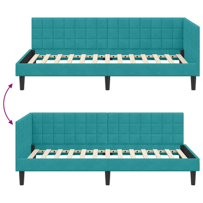 Corner Bed Frame with Headboard Turquoise 90 x 190 cm Velvet