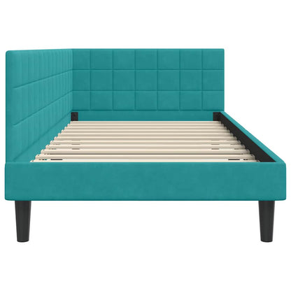 Corner Bed Frame with Headboard Turquoise 90 x 190 cm Velvet