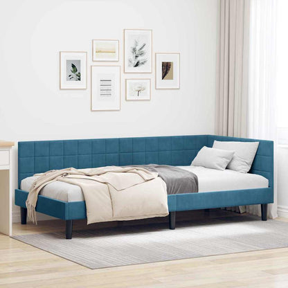 Corner Bed Frame with Headboard Blue 90 x 200 cm Velvet