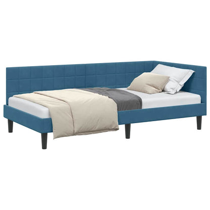 Corner Bed Frame with Headboard Blue 90 x 200 cm Velvet