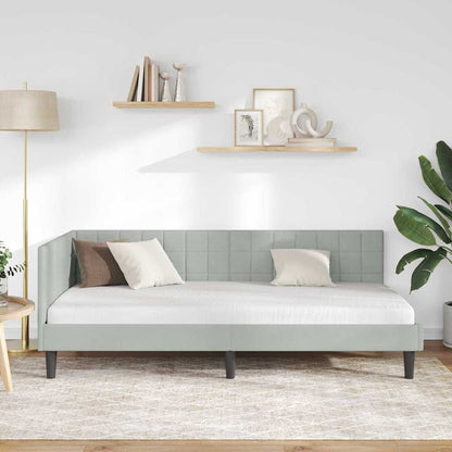 Corner Bed Frame with Headboard Light grey 90 x 200 cm Velvet