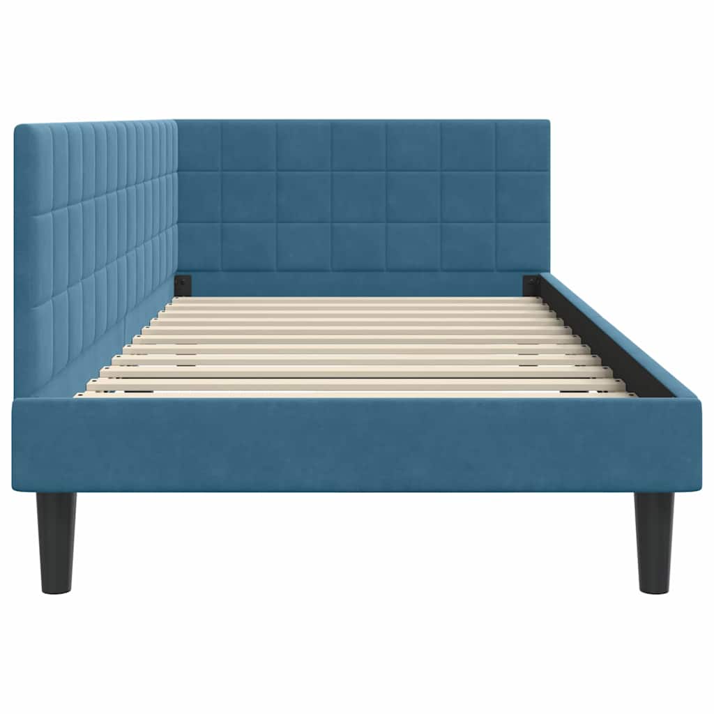 Corner Bed Frame with Headboard Blue 100 x 200 cm Velvet