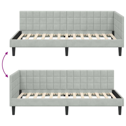 Corner Bed Frame with Headboard Light grey 100 x 200 cm Velvet
