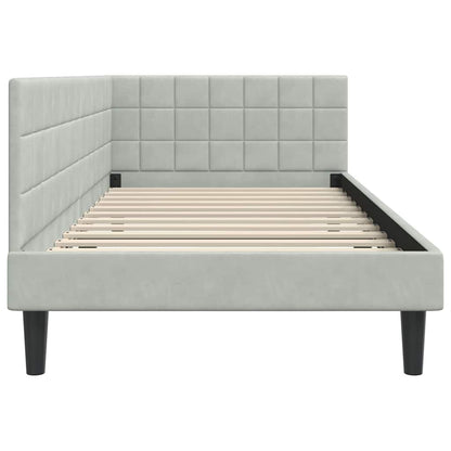 Corner Bed Frame with Headboard Light grey 100 x 200 cm Velvet