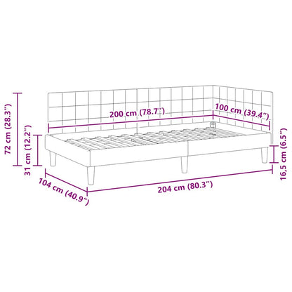 Corner Bed Frame with Headboard Dark grey 100 x 200 cm Velvet