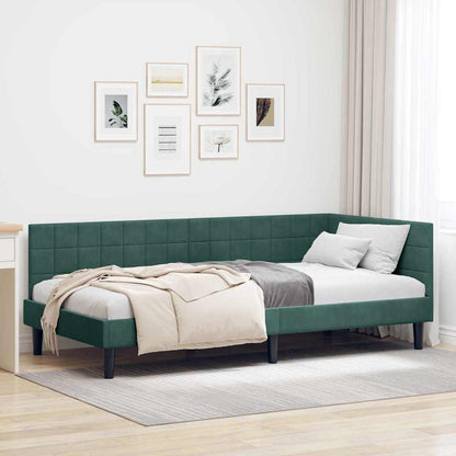 Corner Bed Frame with Headboard Dark green 100 x 200 cm Velvet